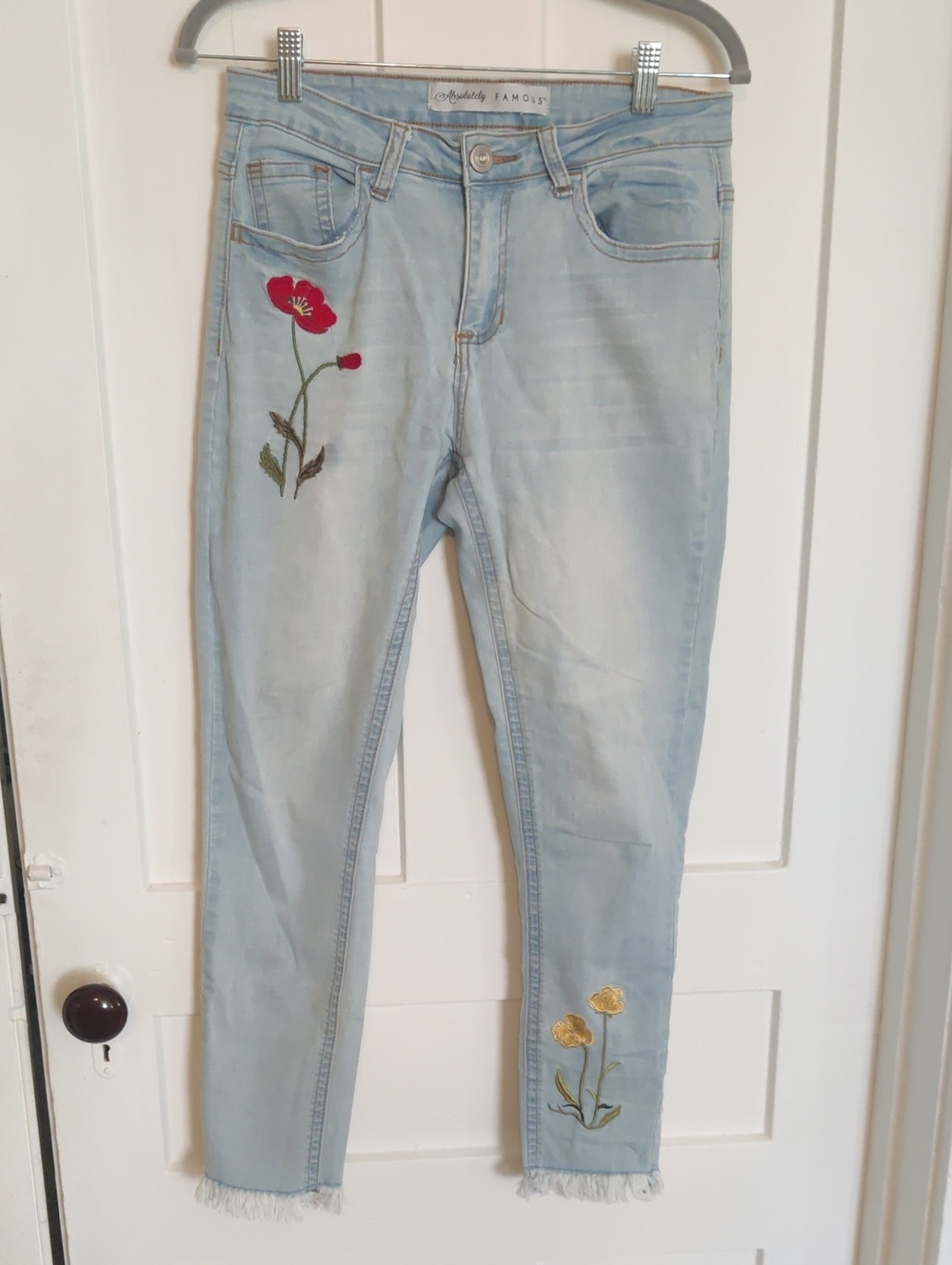 Absolutely Famous Light Blue Embroidered Skinny Ankle Jeans